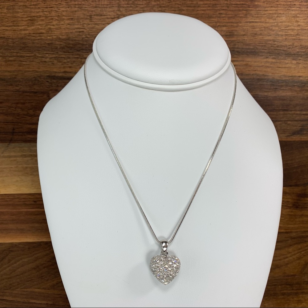 NEW Swarovski Crystal Puffed Heart Silver Necklace